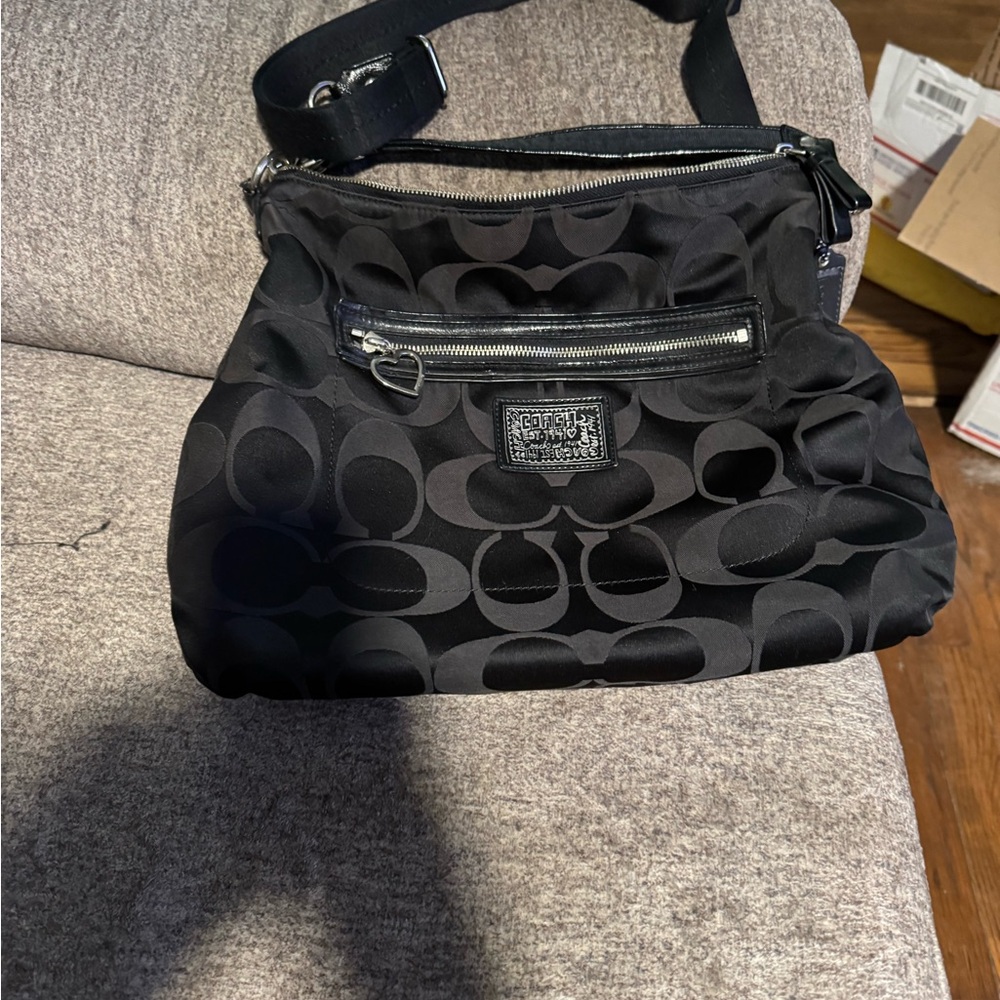 Coach Black Shoulder Bag with Monogram Design